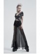 Front Metal Buckle Zipper Fake Two Pieces Black Knit Twill Splice Perspective Chiffon Punk Skirt