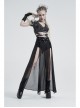 Front Metal Buckle Zipper Fake Two Pieces Black Knit Twill Splice Perspective Chiffon Punk Skirt