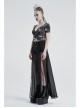 Front Metal Buckle Zipper Fake Two Pieces Black Knit Twill Splice Perspective Chiffon Punk Skirt