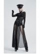 Front Metal Buckle Zipper Fake Two Pieces Black PU Leather Splice Perspective Chiffon Punk Skirt