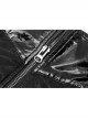 Front Metal Buckle Zipper Fake Two Pieces Black PU Leather Splice Perspective Chiffon Punk Skirt