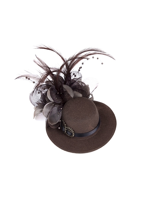 Metal Gear Mesh Flower Feather Decoration Brown Punk Headwear