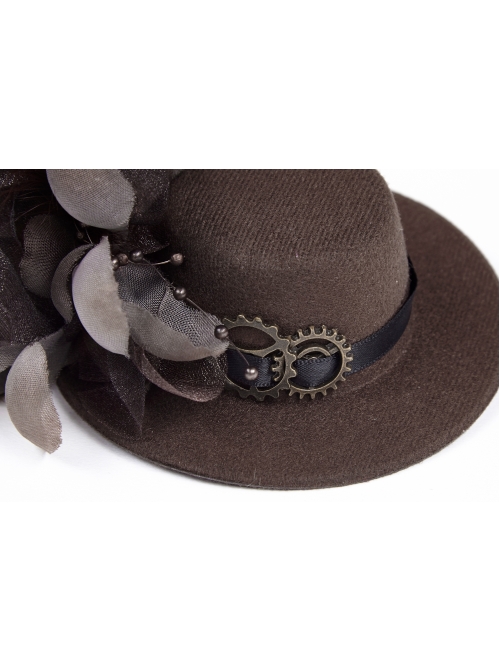 Metal Gear Mesh Flower Feather Decoration Brown Punk Headwear