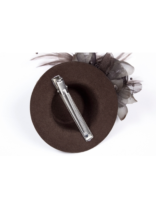 Metal Gear Mesh Flower Feather Decoration Brown Punk Headwear