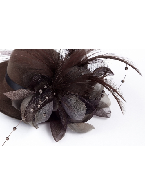 Metal Gear Mesh Flower Feather Decoration Brown Punk Headwear