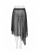 Metal Buckle Belt Skull Pendant Irregular Hem Silver Punk Mesh Skirt