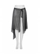 Metal Buckle Belt Skull Pendant Irregular Hem Silver Punk Mesh Skirt