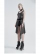 Metal Buckle Belt Skull Pendant Irregular Hem Silver Punk Mesh Skirt
