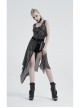 Metal Buckle Belt Skull Pendant Irregular Hem Silver Punk Mesh Skirt