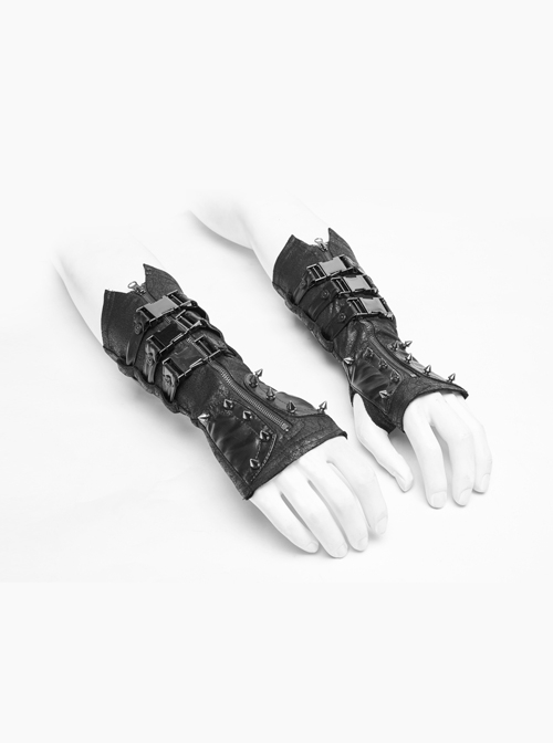 Metal Rivet Hasp Decoration Black Punk Gloves