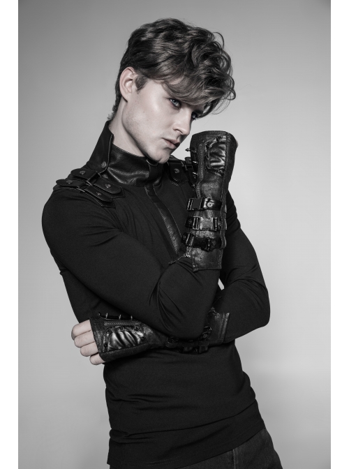 Metal Rivet Hasp Decoration Black Punk Gloves