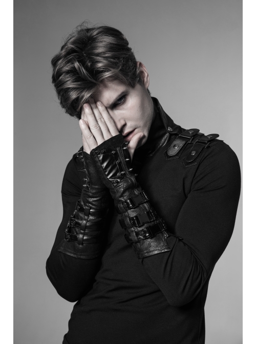Metal Rivet Hasp Decoration Black Punk Gloves
