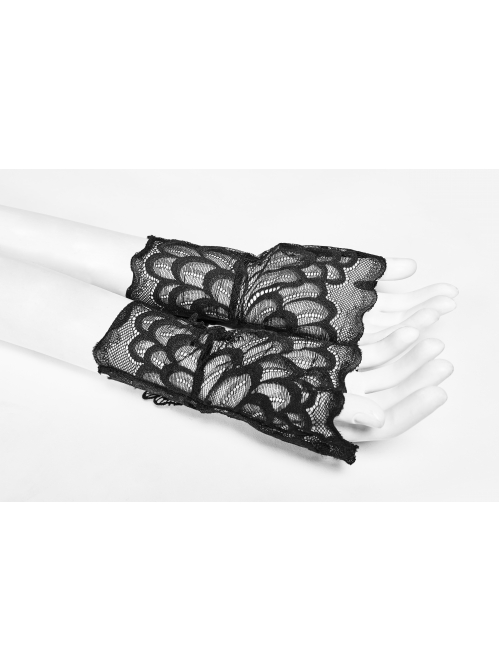 Three-Dimensional Flower Decoration Black Gothic Fingerless Lace Gloves
