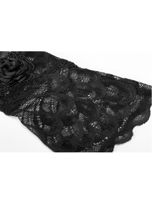 Three-Dimensional Flower Decoration Black Gothic Fingerless Lace Gloves