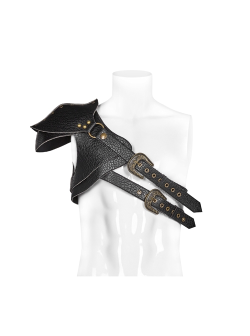 Eyelets Metal Buckle Loop One-Shoulder Black Punk PU Leather Armor Accessory