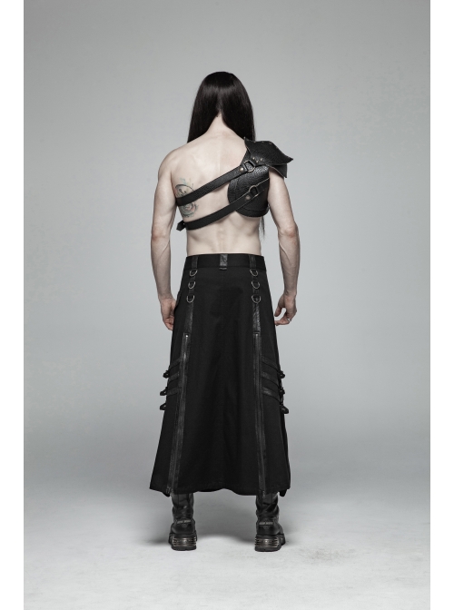 Eyelets Metal Buckle Loop One-Shoulder Black Punk PU Leather Armor Accessory