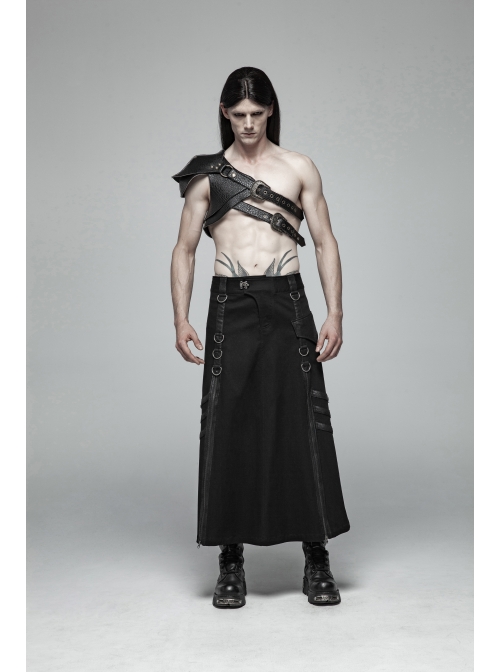 Eyelets Metal Buckle Loop One-Shoulder Black Punk PU Leather Armor Accessory