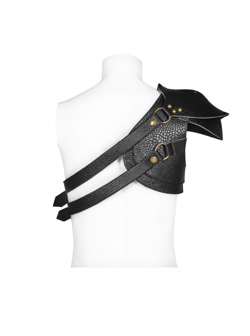 Eyelets Metal Buckle Loop One-Shoulder Black Punk PU Leather Armor Accessory
