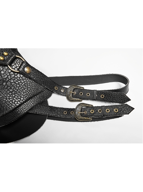 Eyelets Metal Buckle Loop One-Shoulder Black Punk PU Leather Armor Accessory