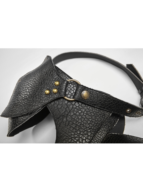 Eyelets Metal Buckle Loop One-Shoulder Black Punk PU Leather Armor Accessory