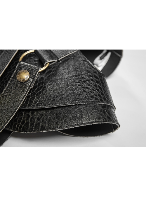 Eyelets Metal Buckle Loop One-Shoulder Black Punk PU Leather Armor Accessory