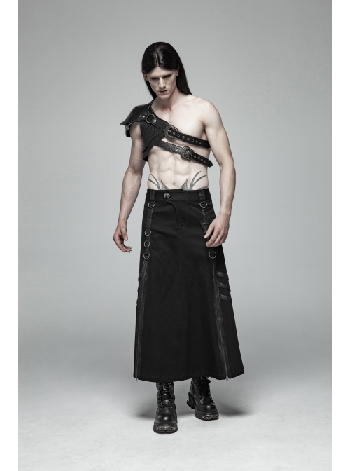 Eyelets Metal Buckle Loop One-Shoulder Black Punk PU Leather Armor Accessory