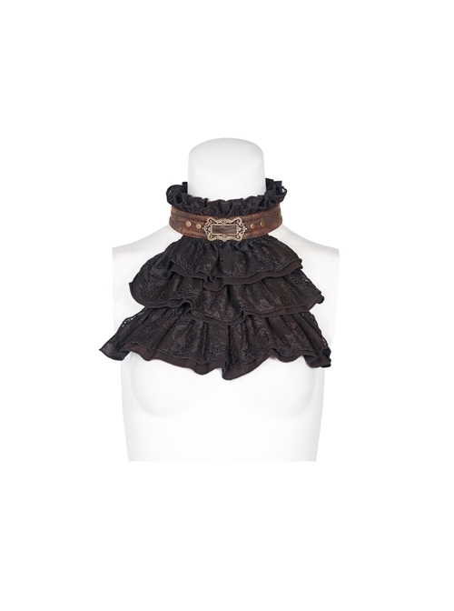 Metal Buckle Rivet Leather Loop Frill Lace Black Punk Necklines