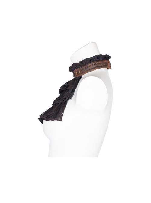 Metal Buckle Rivet Leather Loop Frill Lace Black Punk Necklines
