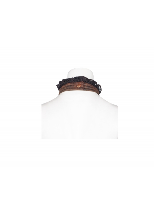 Metal Buckle Rivet Leather Loop Frill Lace Black Punk Necklines
