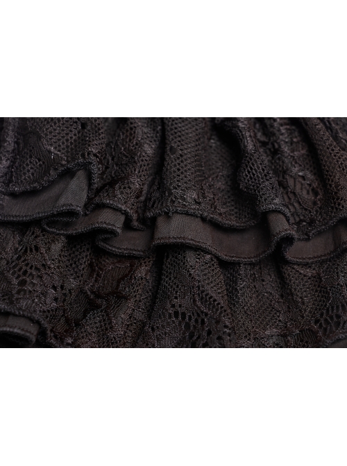 Metal Buckle Rivet Leather Loop Frill Lace Black Punk Necklines