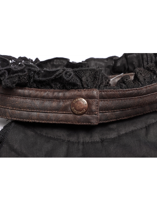 Metal Buckle Rivet Leather Loop Frill Lace Black Punk Necklines