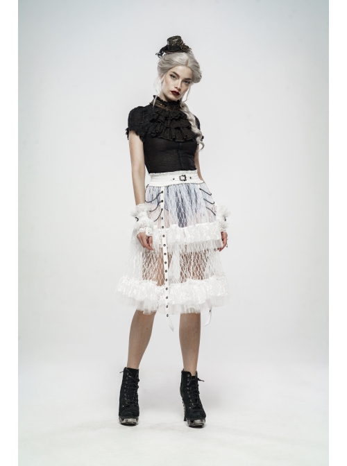 Metal Buckle Rivet Leather Loop Frill Lace Black Punk Necklines