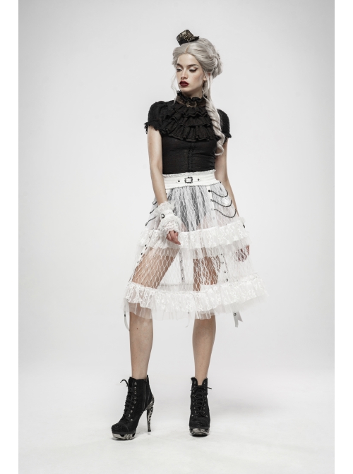 Metal Buckle Rivet Leather Loop Frill Lace Black Punk Necklines