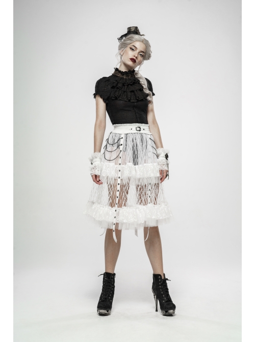 Metal Buckle Rivet Leather Loop Frill Lace Black Punk Necklines