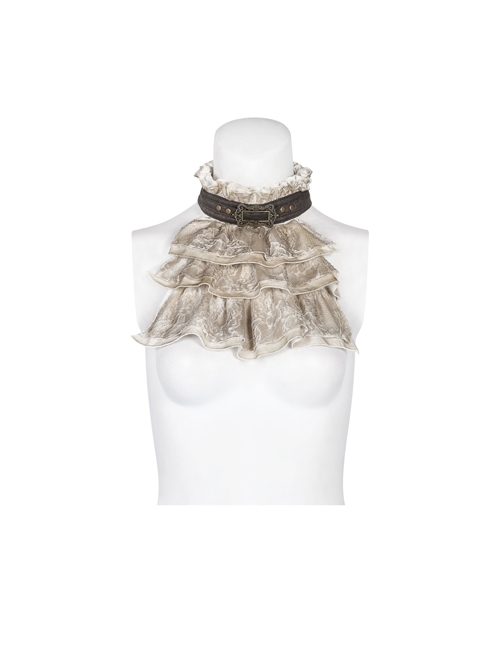 Metal Buckle Rivet Leather Loop Frill Lace White Punk Necklines