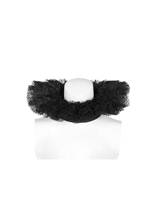 Black Pearl Ribbon Gothic Lace Collar