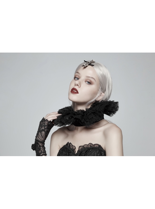 Black Pearl Ribbon Gothic Lace Collar