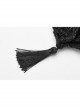 Black Satin Splice Lace Mesh Draw Rope Bottom Fringe Gothic Wallets