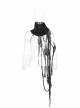 Right Metal Zipper Left Lace-Up Irregular Hem Black Gothic Lace Scarf