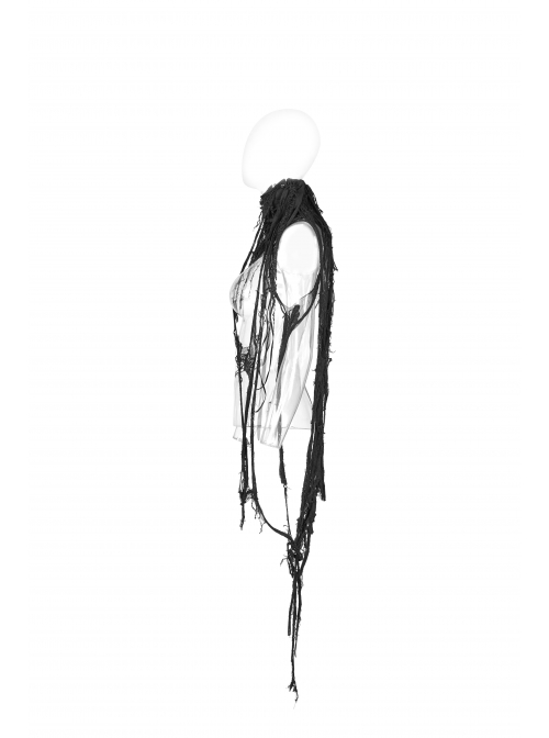 Right Metal Zipper Left Lace-Up Irregular Hem Black Gothic Lace Scarf