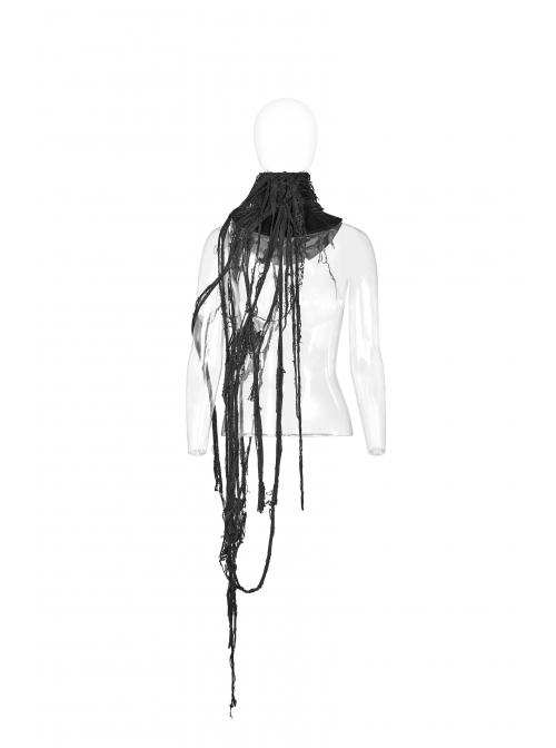 Right Metal Zipper Left Lace-Up Irregular Hem Black Gothic Lace Scarf