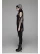 Right Metal Zipper Left Lace-Up Irregular Hem Black Gothic Lace Scarf