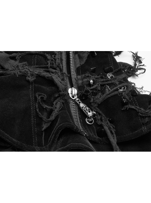 Right Metal Zipper Left Lace-Up Irregular Hem Black Gothic Lace Scarf