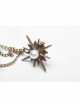Metal Chain Star Pendant White Gothic Lace Fingerless Gloves