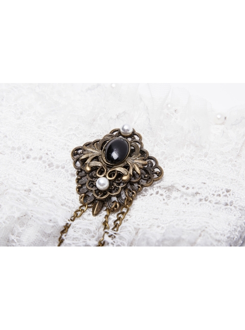 Metal Chain Star Pendant White Gothic Lace Fingerless Gloves