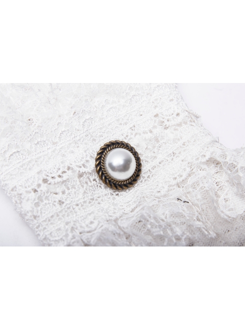 Metal Chain Star Pendant White Gothic Lace Fingerless Gloves