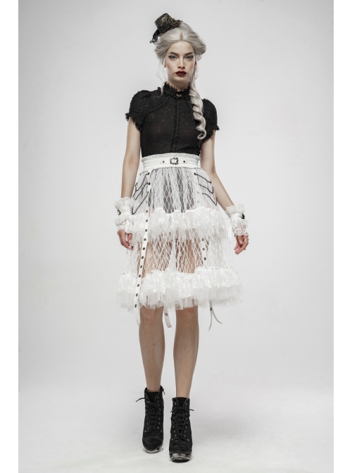 Metal Chain Star Pendant White Gothic Lace Fingerless Gloves