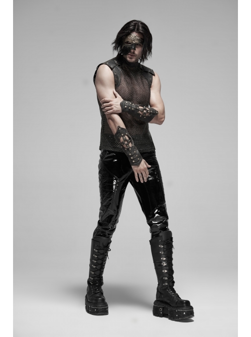Metal Gear Nails Decoration Eyelets Lace-Up Brown Punk Cut-Out Gloves