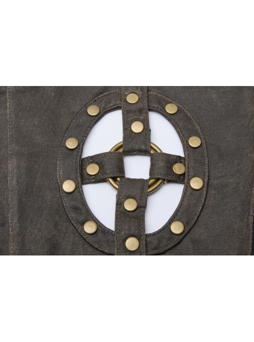 Metal Gear Nails Decoration Eyelets Lace-Up Brown Punk Cut-Out Gloves