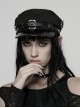 Metal Buckle Rivet Loop Leather Brim  Black Punk Woolen Beret
